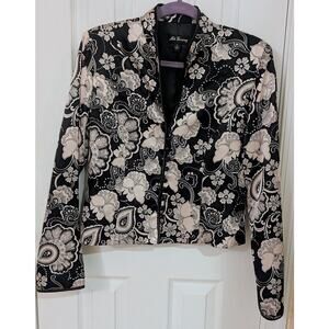 MSK Monochrome Floral Blazer Satin Feel Modern Coquette